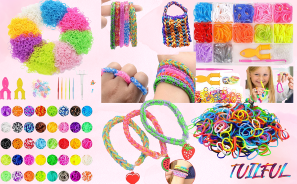 Colorful loom bands and bracelet-making kit, ideal for kids, beginners, and DIY jewelry enthusiasts.