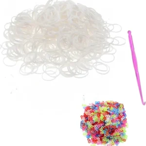 Tuilful 600+ White Loom Bands Refill Pack with Hook Tool and Colorful S Clips Art Craft Refills for DIY Bracelet Making Refill Kit (600+)